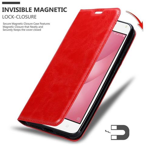 Custodia Compatibile Con Asus Zenfone 4 Max (5,2 Zoll) In Rosso Mela - Coperchio Protettiva Con Chiusura Magnetica, Funzione Stand E Tasca Per Le Carte - Foto 2