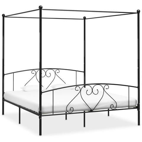 Letto A Baldacchino Nero In Metallo 200x200 Cm - Foto 1