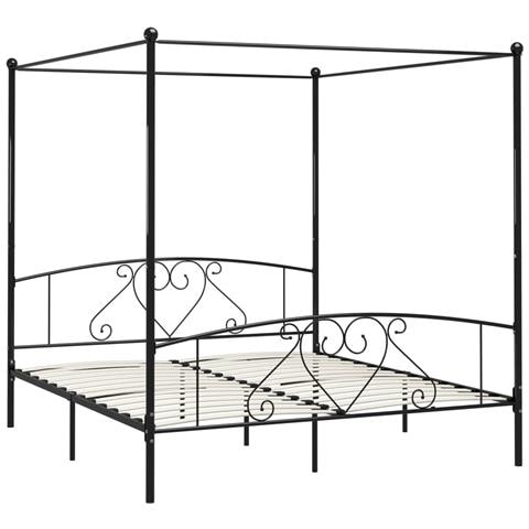 Letto A Baldacchino Nero In Metallo 200x200 Cm - Foto 5