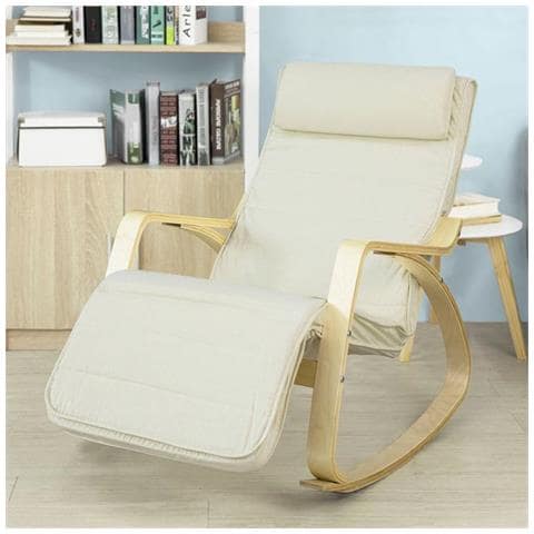 Sedia A Dondolo Poltrona Relax Poltroncina Bianco Poggia Gambe Regolabile Fst16-w - Foto 8