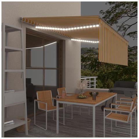 Tenda Sole Retrattile Manuale Parasole e LED 4x3m Gialla Bianca - Foto 7