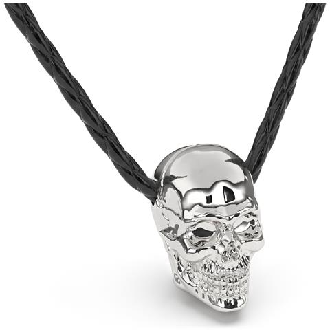 Collana da Uomo in Vera Pelle, ""Skull"", 60cm, Argento - Foto 1
