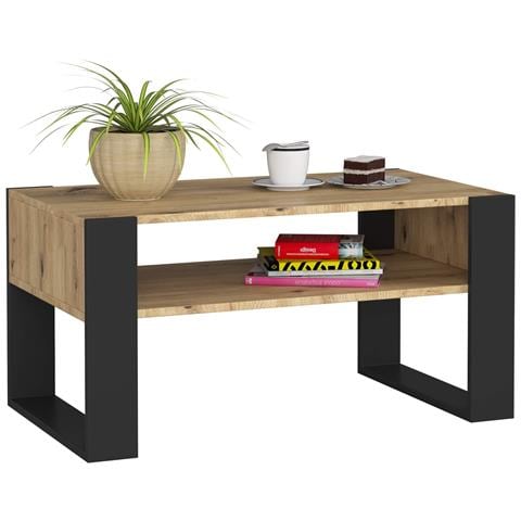 Tavolino da caff? DOMI, 92x53x45 cm, Colore Quercia Artisan e Nero - Foto 1