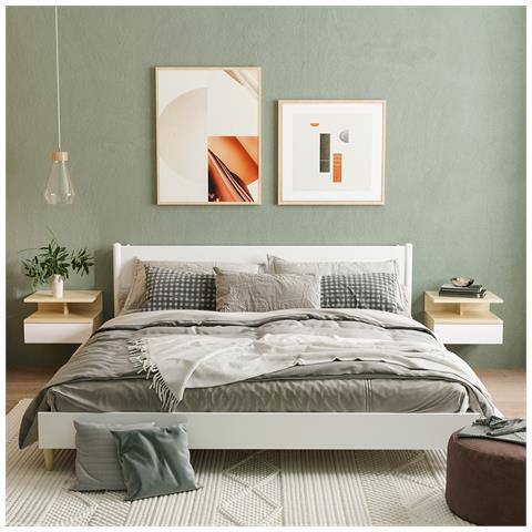 Set Da 2 Comodini Sospesi Con Cassetto E Ripiano Superiore, In Legno, 35x32x22.5 Cm, Bianco E Rovere - Foto 6