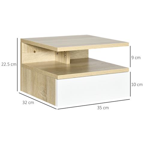 Set Da 2 Comodini Sospesi Con Cassetto E Ripiano Superiore, In Legno, 35x32x22.5 Cm, Bianco E Rovere - Foto 2