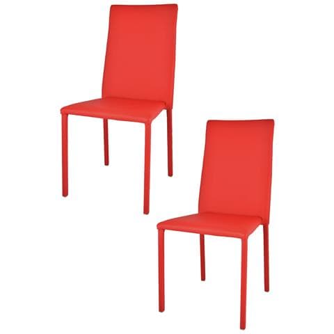 Set 2 Sedie Impilabili Modello Julia Per Cucina Bar E Sala Da Pranzo, Robusta Struttura In Acciaio Imbottita E Rivestita In Finta Pelle Colore Rosso - Foto 1