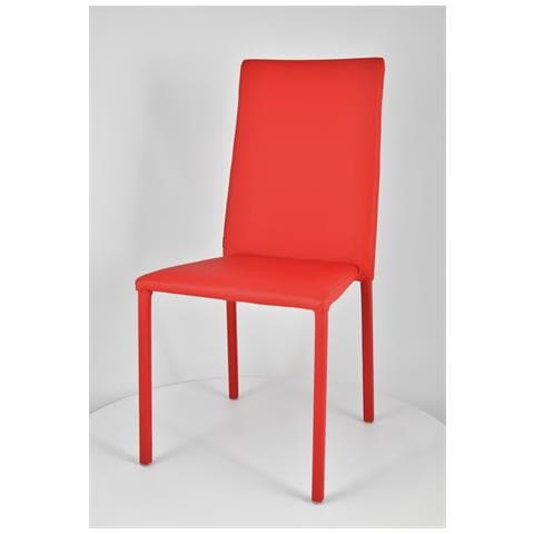 Set 2 Sedie Impilabili Modello Julia Per Cucina Bar E Sala Da Pranzo, Robusta Struttura In Acciaio Imbottita E Rivestita In Finta Pelle Colore Rosso - Foto 2