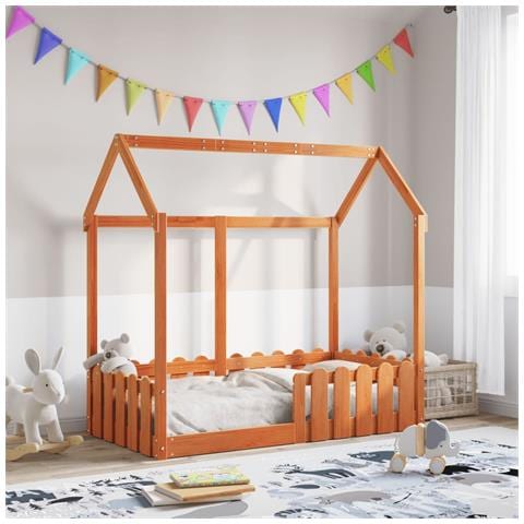 Giroletto Casetta Bambini Marrone Cera 70x140 Cm Massello Pino - Foto 1