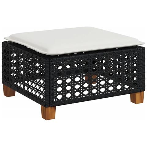 Sgabello Giardino con Cuscino Nero 63,5x56x32 cm in Polyrattan - Foto 1