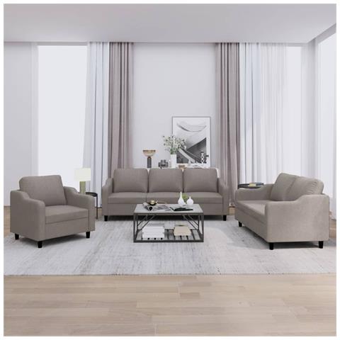 Set Di Divani 3 Pz Con Cuscini Tortora In Tessuto - Foto 1