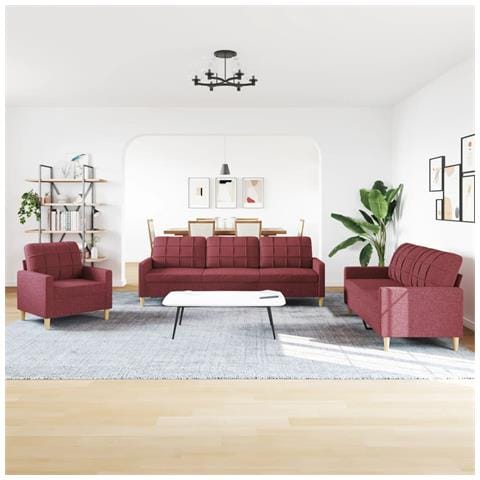 Set Di Divani 3 Pz Rosso Vino In Tessuto - Foto 3
