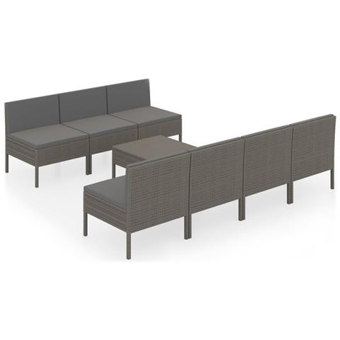 Set Divani Da Giardino 8 Pz Con Cuscini In Polyrattan Grigio - Foto 1