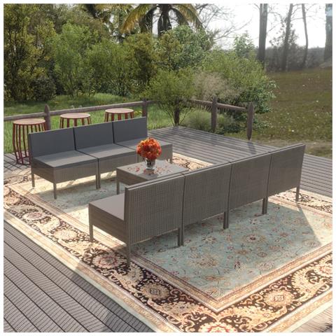 Set Divani Da Giardino 8 Pz Con Cuscini In Polyrattan Grigio - Foto 6
