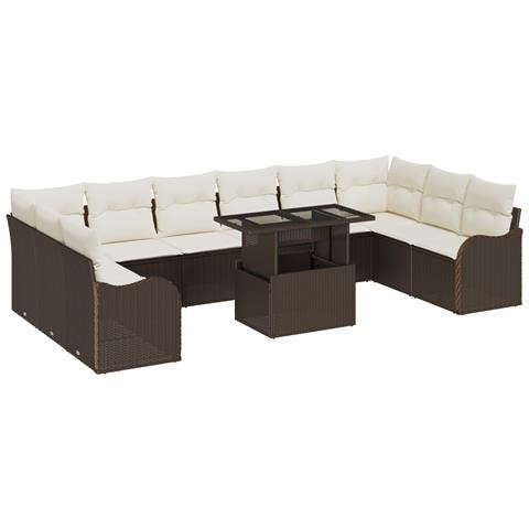 Set di Divani da Giardino da 11 Pezzi con Cuscini Marrone Polyrattan,  Divano da Giardino per 2 Persone con Cuscini Marrone Polyrattan - Foto 1
