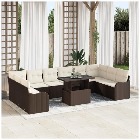 Set di Divani da Giardino da 11 Pezzi con Cuscini Marrone Polyrattan,  Divano da Giardino per 2 Persone con Cuscini Marrone Polyrattan - Foto 2