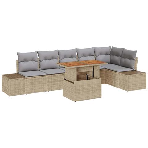 Set di Divano da Giardino da 7 Pezzi con Cuscini Beige Rattan - Foto 1