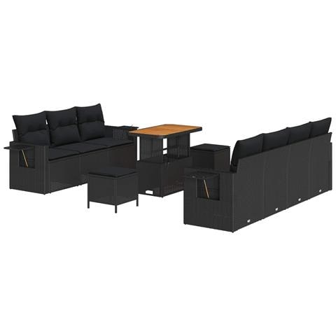 Set Divano da Giardino 10 Pezzi con Cuscini Polyrattan Nero, Set da Pranzo da Giardino 3 Pezzi con Cuscini Polyrattan Nero - Foto 1