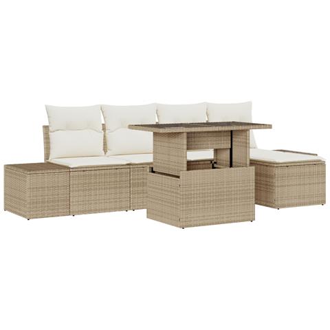 Set divani giardino 6 pezzi con cuscini beige polyrattan - Foto 1