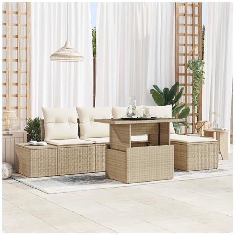 Set divani giardino 6 pezzi con cuscini beige polyrattan - Foto 2