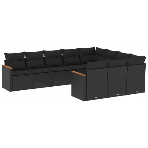 Set Divani da Giardino 10pz con Cuscini in Polyrattan Nero - Foto 1