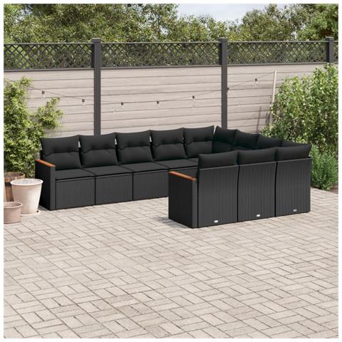 Set Divani da Giardino 10pz con Cuscini in Polyrattan Nero - Foto 2