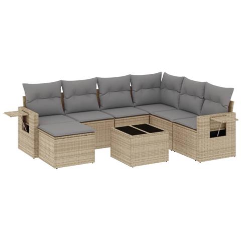 Set Divano da Giardino 8 pz con Cuscini Beige in Polyrattan - Foto 1