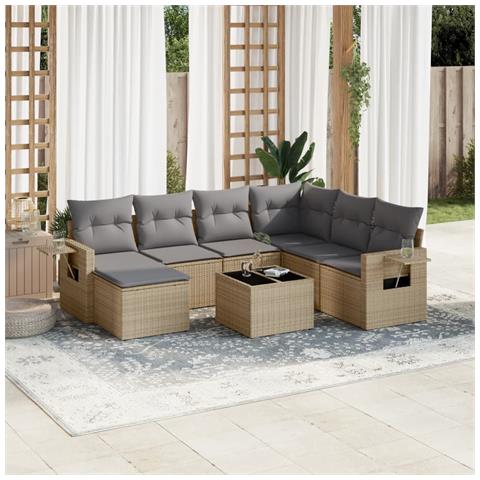 Set Divano da Giardino 8 pz con Cuscini Beige in Polyrattan - Foto 2