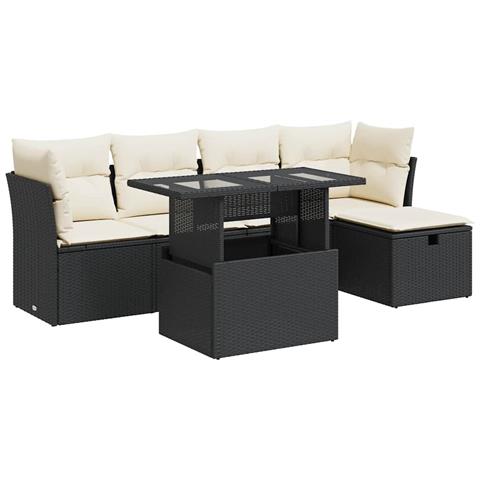 Set Divano da Giardino 6 pz con Cuscini Nero in Polyrattan - Foto 1