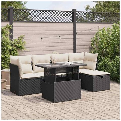 Set Divano da Giardino 6 pz con Cuscini Nero in Polyrattan - Foto 2