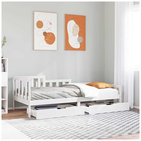 Dormeuse con Cassetti Bianco 90x200 cm Legno Massello di Pino - Foto 2