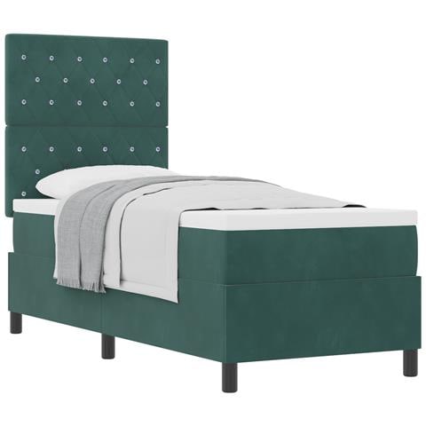 Letto Box Spring con Materasso Verde Scuro 80x200 cm Velluto - Foto 1