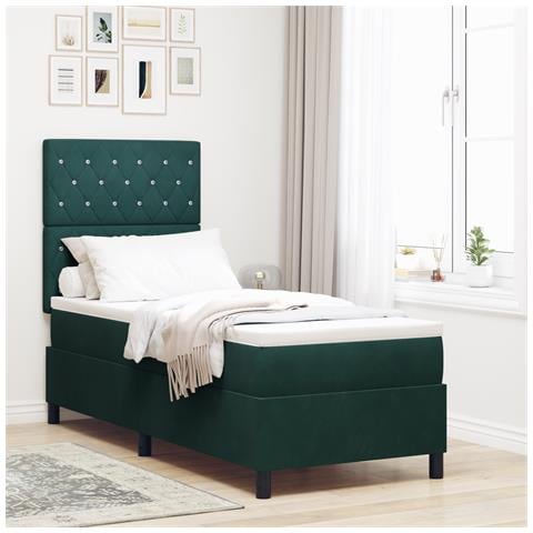 Letto Box Spring con Materasso Verde Scuro 80x200 cm Velluto - Foto 2