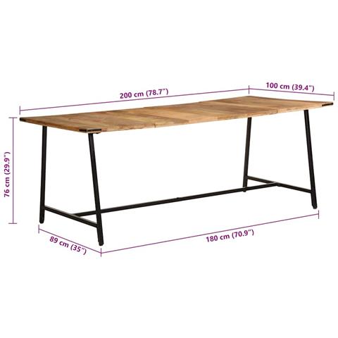 Tavolo da Pranzo 200x100x75 cm in Legno Massello di Mango - Foto 9