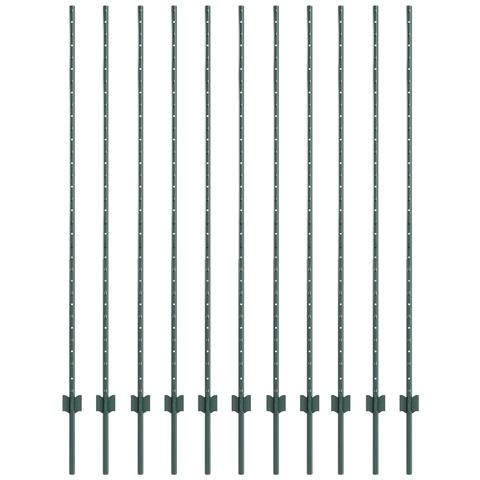 Pali per Recinzione 11 pezzi Canale U Verde 150 cm Acciaio - Foto 1