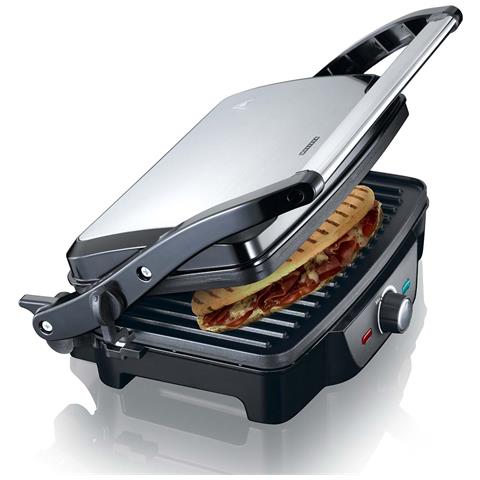 Grill Per Panini Da 1600w Con Impugnatura A Contatto Con Il Freddo E Manopola Regolabile, Nero / Argento - Foto 2