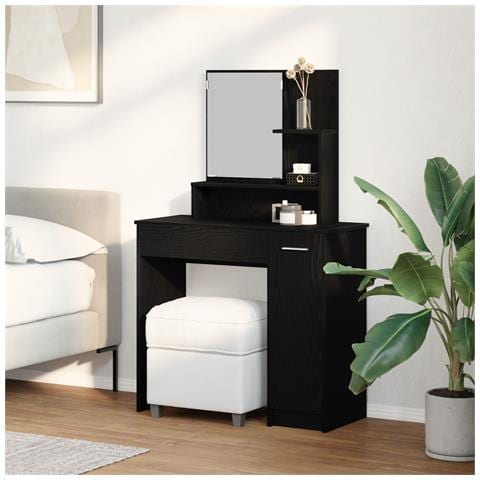 Tavolo da trucco in rovere nero con specchio - 86.5 x 35 x 136 cm - Foto 2