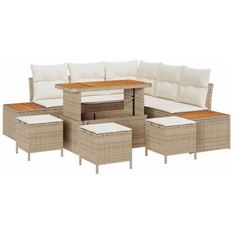 Set Divano da Giardino con cuscino 9 pcs Beige Poly Rattan - Foto 1