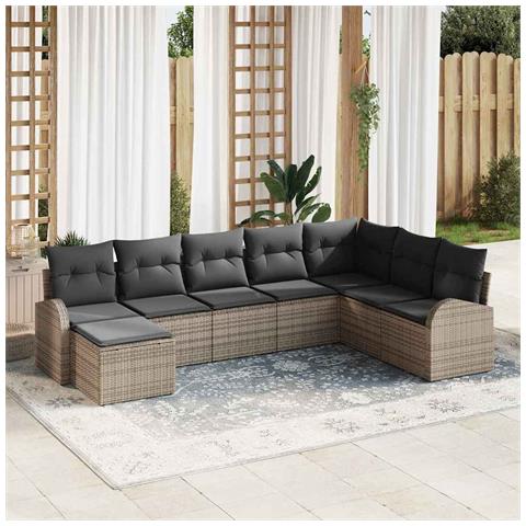 Set Divano da Giardino con cuscino 8 pcs Grigio Poly Rattan - Foto 2