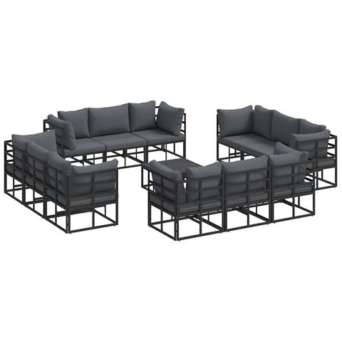 Set Divano da Giardino con cuscino 13 pcs Nero Alluminio - Foto 1