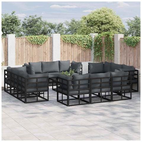Set Divano da Giardino con cuscino 13 pcs Nero Alluminio - Foto 2
