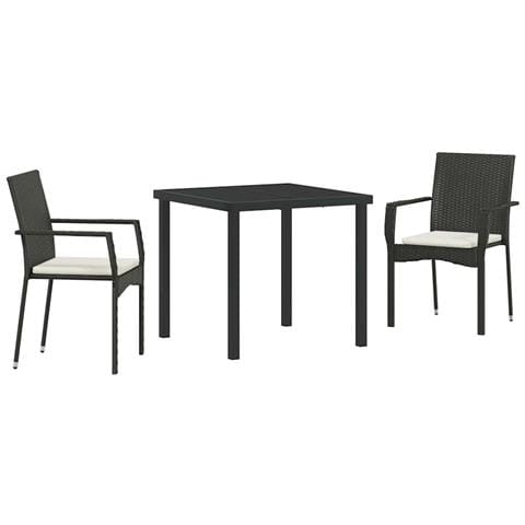 Set da Pranzo per Giardino con cuscino 3 pcs Nero Poly Rattan - Foto 1