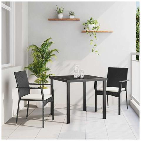 Set da Pranzo per Giardino con cuscino 3 pcs Nero Poly Rattan - Foto 2