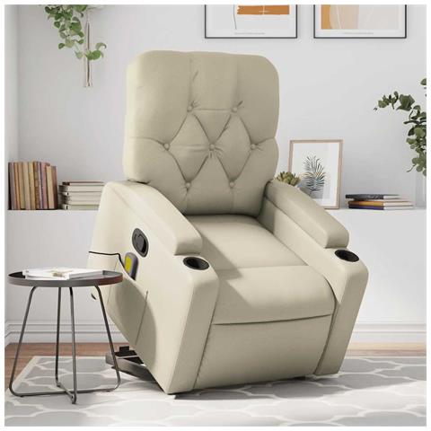 Poltrona Alzapersona Reclinabile Massaggio Crema Similpelle - Foto 2