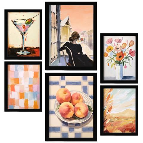 Set Di 6 Stampe Mix Di Pesche In Set, Dipinti Decorativi Estetici Per Il Tuo Soggiorno, Camera Da Letto, Casa A3 & A4 Cornice Nera - Foto 1