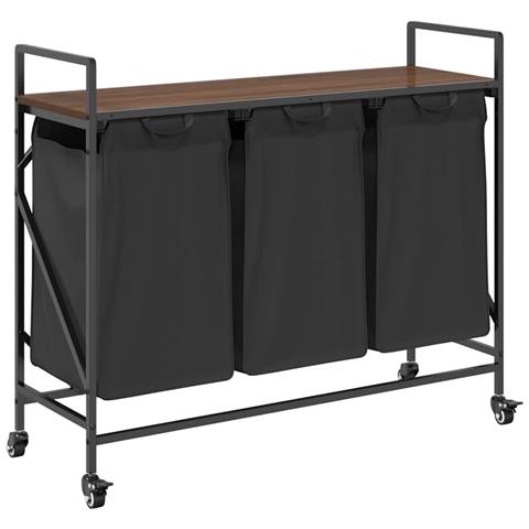 Cesto della Biancheria 3 Scomparti con Ruote Rovere Marrone - Foto 1