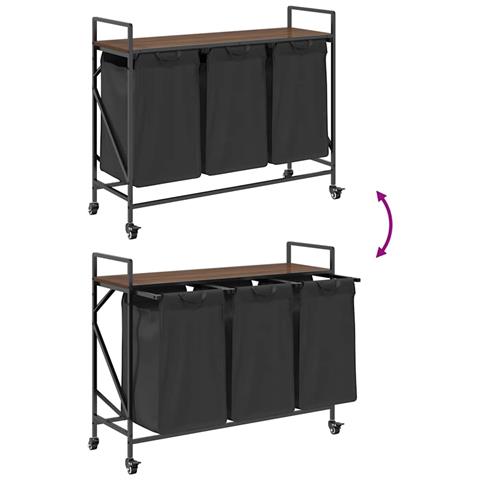 Cesto della Biancheria 3 Scomparti con Ruote Rovere Marrone - Foto 9