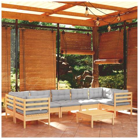 Set Divani da Giardino 8 pz con Cuscini Grigi Massello di Pino - Foto 2