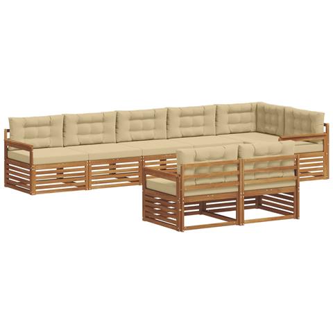 Set di divani da esterno con cuscino 8 pcs Naturale e Beige - Foto 1