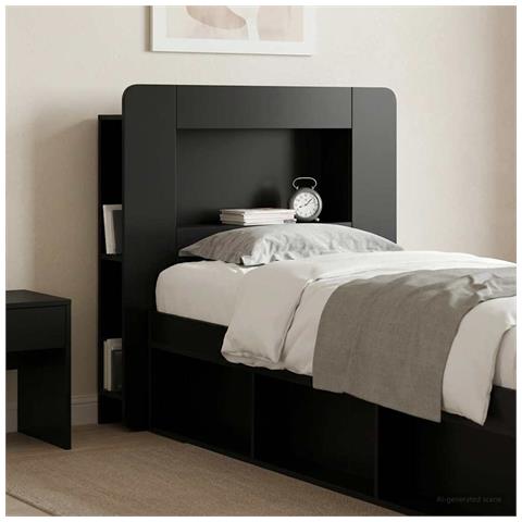 Testata del letto con archiviazione Nero Legno ingegnerizzato - Foto 2