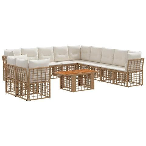 Set Divano da Giardino 12 pz Naturale e Bianco Crema polyrattan - Foto 1